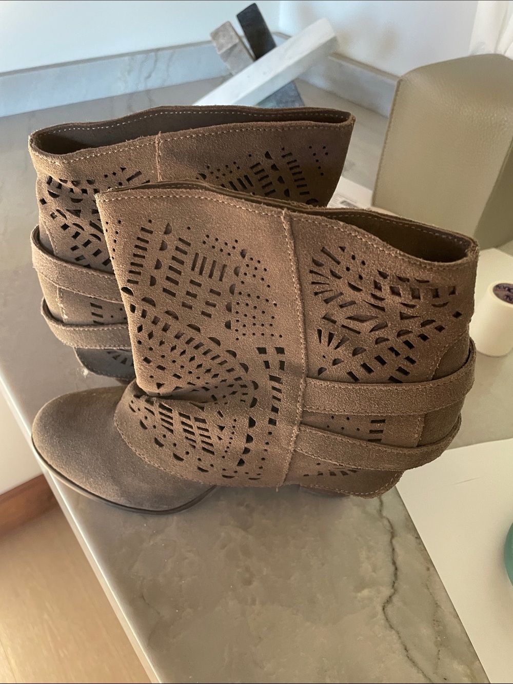 naughty monkey Brown Laser-Cut Suede Ankle Booties